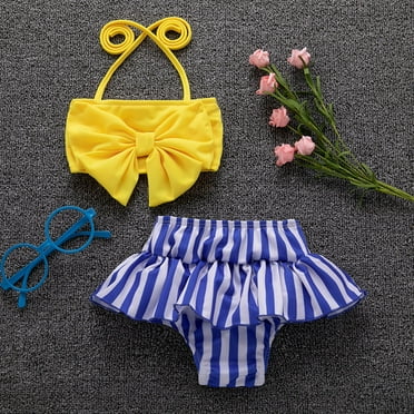 Herrnalise Toddler Kids Girl Baby Swimwear Striped Printed Bow Bikini Swimsuit Beach Set