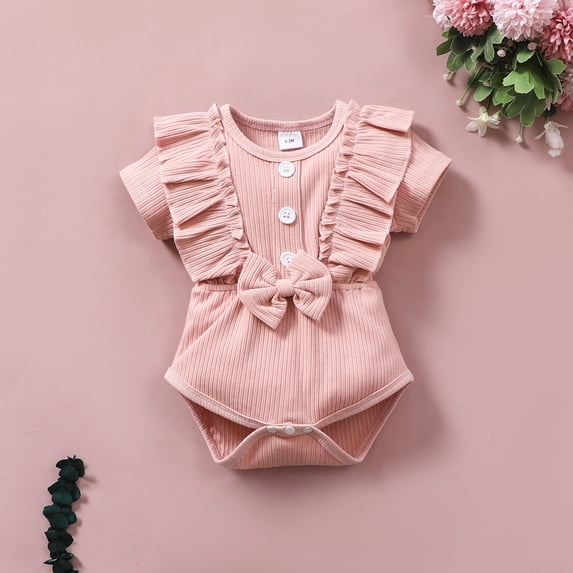 QISIWOLE Toddler Kids Girls Summer Cute Solid Color Ruffle Cotton Outfit Romper Jumpsuit clearance under $10 !