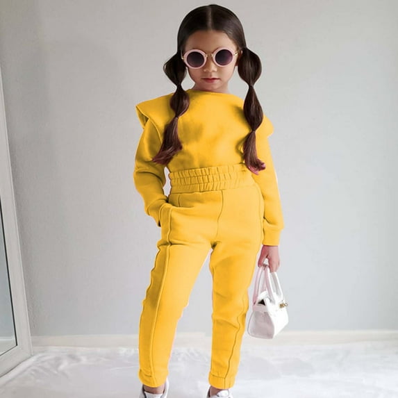 SDJMa Toddler Kids Girls Tracksuits Set Solid Color Crewneck Long Sleeve Sweatshirts Elastic Waistband Pants Two Piece