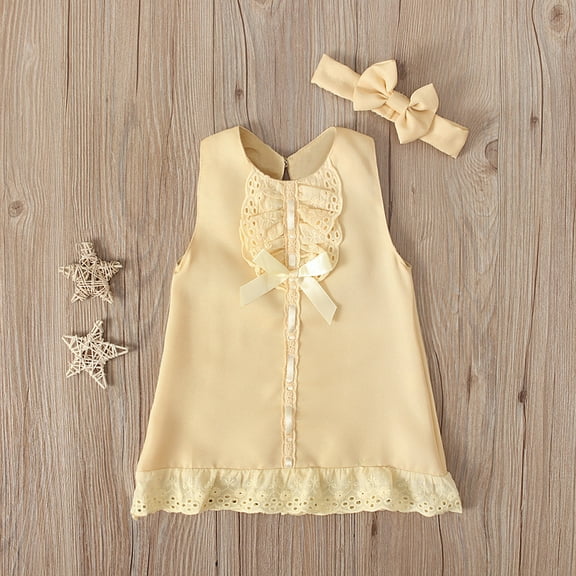Herrnalise Toddler Kids Summer Girls Lace Solid Color Sleeveless Cute Bow Dress Suit