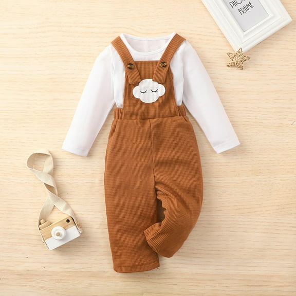 Herrnalise Toddler Newborn Baby Girls Solid Color Long-sleeved Pullover Blouse With Cloud Print Overalls Suit toddler clothes
