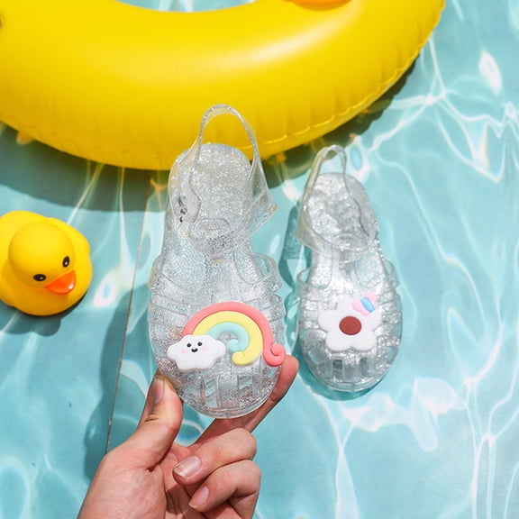 Herrnalise Toddler Shoes Baby Girls Cute Rainbow Flowers Jelly Colors Hollow Out Non-slip Soft Sole Beach Roman Sandals