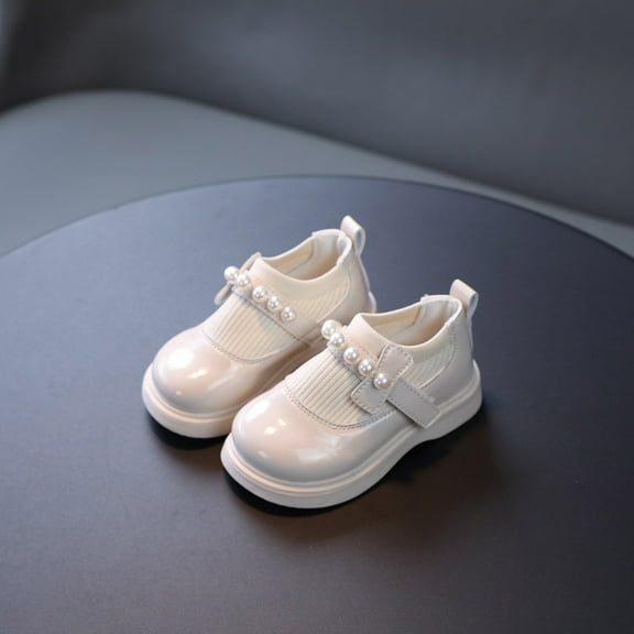 Herrnalise Toddler Shoes Baby Girls Knitted Elastic Mouth Fashion Pearl Non-slip Small Leather Shoes Princess Shoes rollbacks
