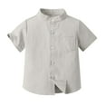 thumbnail image 1 of Herrnalise Toddlers Dress Shirts Henley Stand Collar Button Down Patched Short Sleeve Oxford Cloth Summer Solid Color Casual Shirt with Pocket for Boys Aged 3 Months to 2 Years Old, 1 of 5