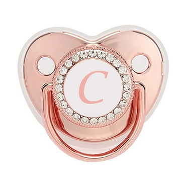 Herrnalise Ultra-Light Silicone Pacifier Baby Pacifier 26 Letter Name Initials Clip Silicone Baby Pacifier Golden Shiny Newborn Pacifier