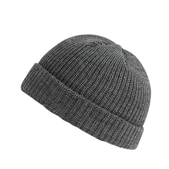 Herrnalise Unisex Fashion Warm Winter Casual Knitted Hat Solid Color All-match Thick Hat Wool Knit Cuff Short Fisherman Beanie for Men Women Gray