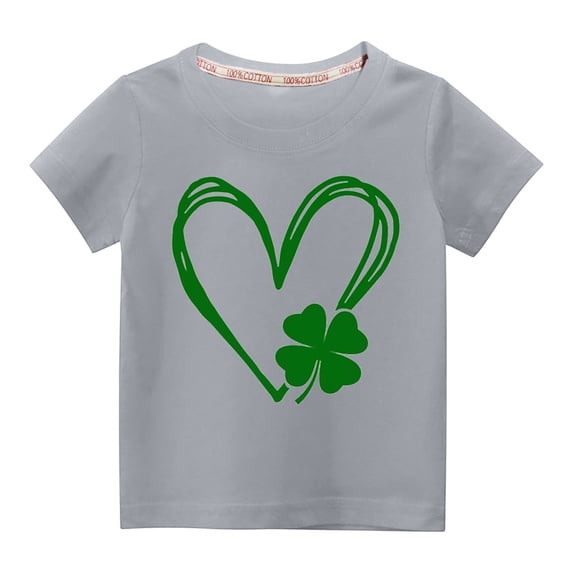 Herrnalise Unisex Kids' St. Patrick's Day Green Heart Shamrock Theme Short Sleeve T-Shirt Soft Cotton Irish Green Tee 2-10 Years