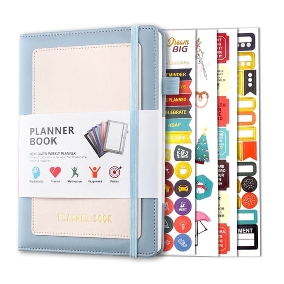 Herrnalise Update Pu Leather Undated Life Planner Daily Planner Weekly Planner Organizer Notebook Hardcover Journal Productivity Journal ,Fineliner Stickers Time Management Goal