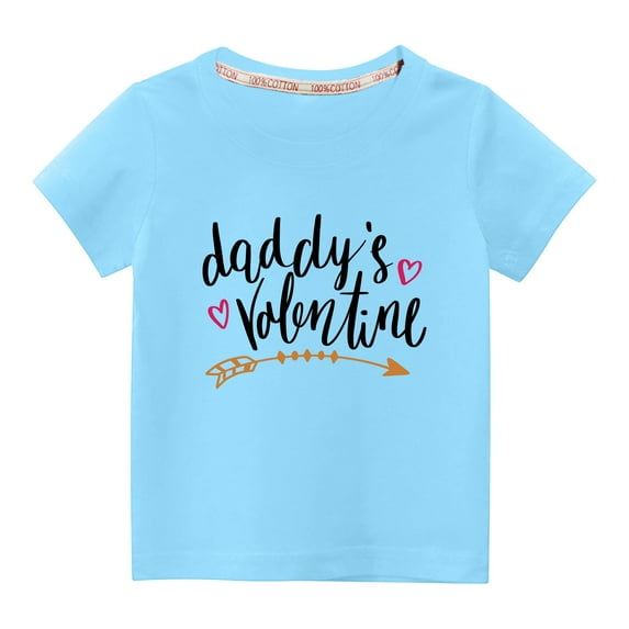 Herrnalise Valentine's Day Tops Toddler Kids Boys Girls Fashion Cute Solid Color Round Neck Valentine's Day Heart Print Short Sleeve Top 3-10 Years