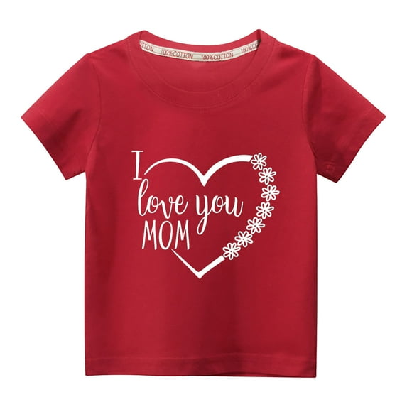 Herrnalise Valentine's Day Tops Toddler Kids Boys Girls Fashion Cute Solid Color Round Neck Valentine's Day Heart Print Short Sleeve Top 3-10 Years