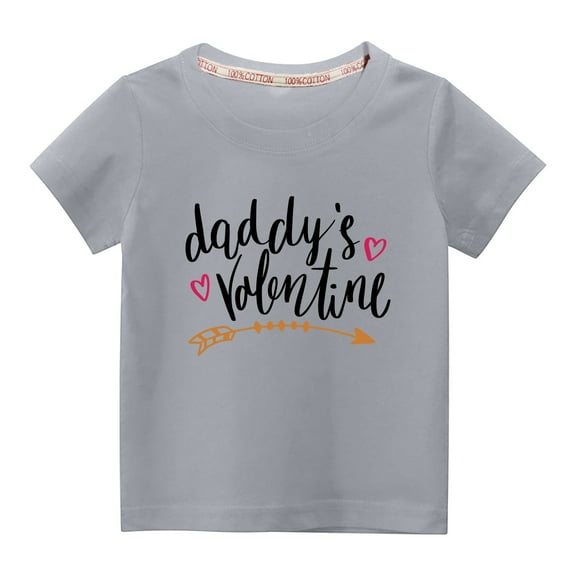 Herrnalise Valentine's Day Tops Toddler Kids Boys Girls Fashion Cute Solid Color Round Neck Valentine's Day Heart Print Short Sleeve Top 3-10 Years