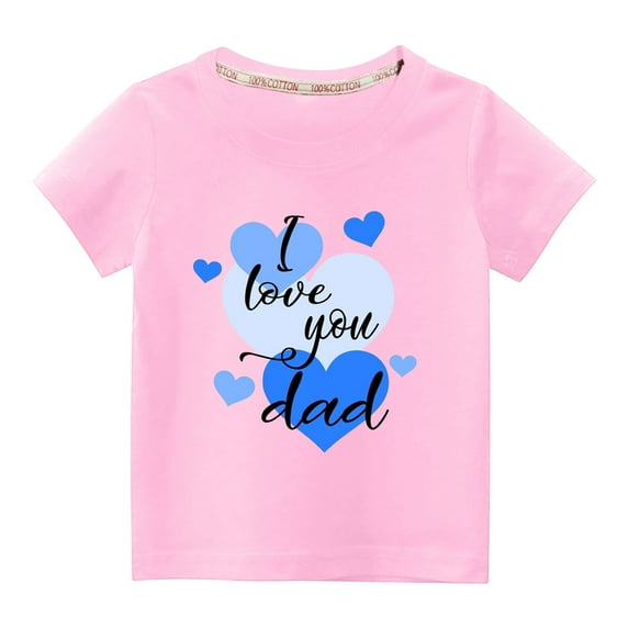 Herrnalise Valentine's Day Tops Toddler Kids Boys Girls Fashion Cute Solid Color Round Neck Valentine's Day Heart Print Short Sleeve Top 3-10 Years