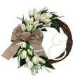 thumbnail image 1 of Herrnalise White Tulips Monogram Initial Front Door Wreath,14.5" Rattan Wreath with Jute Bow White Letters Decorative Farmhouse Style Wreath for Wedding Party Mother' S Day Wall Window Home Decor,E, 1 of 8