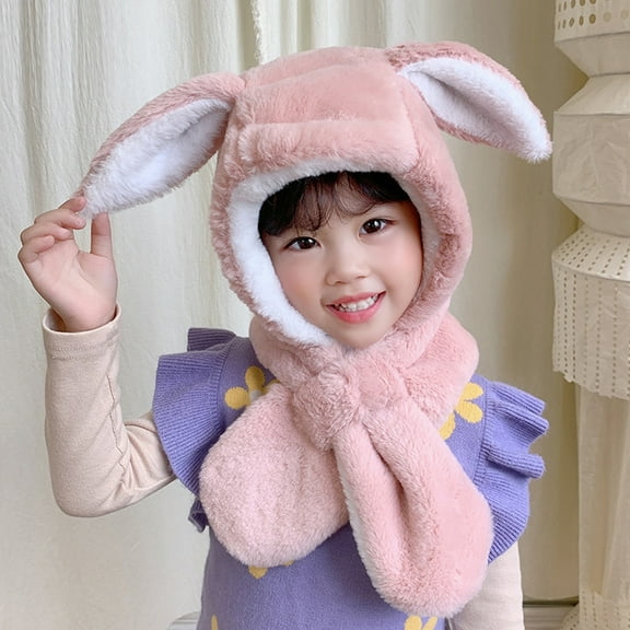 Herrnalise Winter Children Cute Rabbit Hat Windproof Warm Kids Ear Protection Hat Scarf Cap