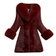 thumbnail image 1 of Herrnalise Winter Coats for Women Fashion Faux Fur Warm Jacket Plus Size Long Sleeve Casual Fleece Collar Hooded Overcoat Wine,XXXXXXL, 1 of 3
