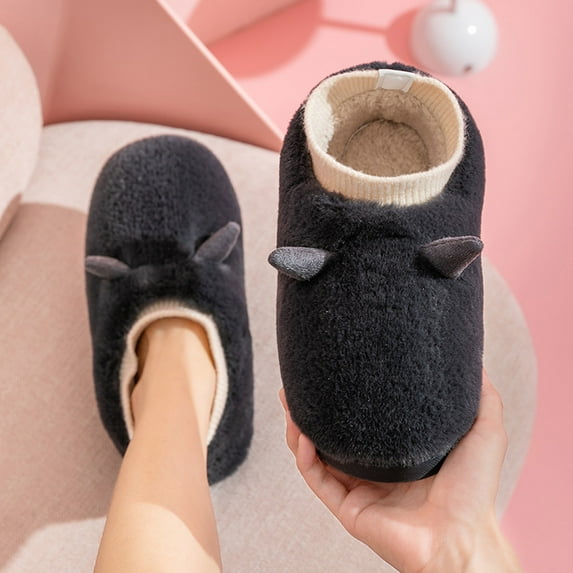 QISIWOLE Winter Cotton Slippers Men Women Indoor Sharp Corner Warm Plush Shoes Outdoor Couple Cotton Slippers Clearance !