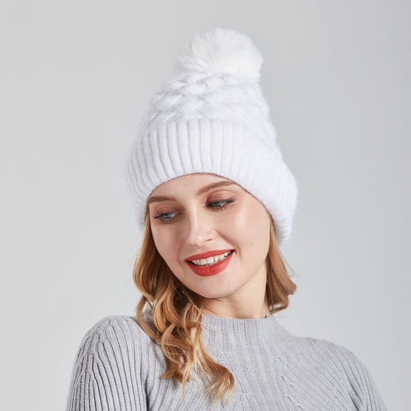 Herrnalise Winter Fashion Ladies Woolen Hat, Pure Color Hair Ball And Velvet Scales Warm Knitted Hat