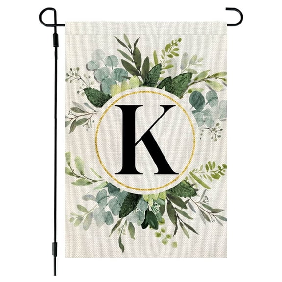 Herrnalise Winter Monogram Letter Garden Flag 12"x18" Double Sided for Outside Welcome Burlap Family Last Name Initial Yard Flag Outdoor Decoration(Letter K)