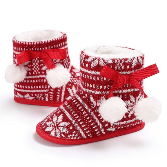 Herrnalise Winter Toddler Baby Boys Girls Christmas Pattern Bow Thicken Velvet Snow Boots Clearance !