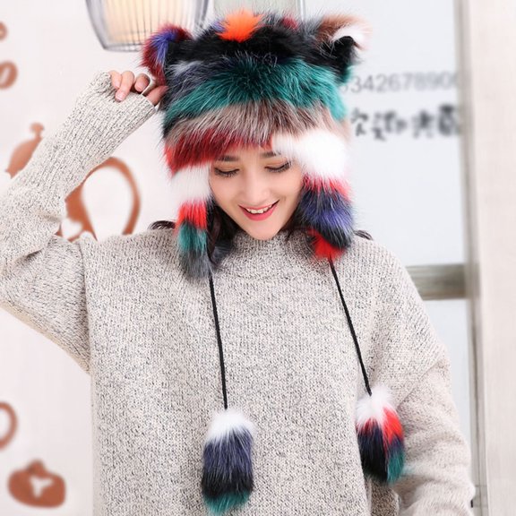 Herrnalise Winter Women's Warm Plush Thickened Cute Cartoon Lei Feng Hat