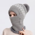 thumbnail image 1 of Herrnalise Woman's Winter Warm Neck Guard Head Guard Knitted Hat Scarf Mask In One Hairball Woolen Cap, 1 of 8