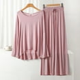 thumbnail image 1 of Herrnalise Women 2 Piece Modal Pajamas Sets Summer Long Sleeve Top and Drawstring Pants Soft Solid Color Sleepwear Suit Pink, 1 of 8