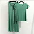 thumbnail image 1 of Herrnalise Women 2 Piece Modal Pajamas Sets Summer Short Sleeve Top and Drawstring Pants Soft Solid Color Sleepwear Suit Green, 1 of 7