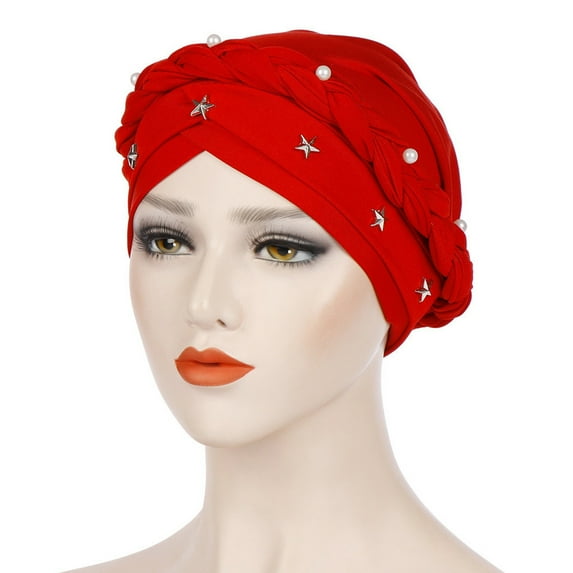 Holloyiver Women Beading Braid India Hat Muslim Ruffle Chemo Beanie Turban Wrap Cap