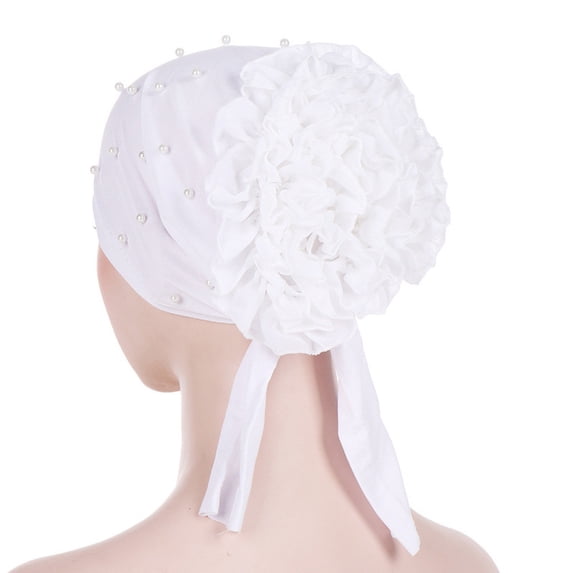 Herrnalise Women Beading Floral India Hat Muslim Ruffle Chemo Beanie Turban Wrap Cap