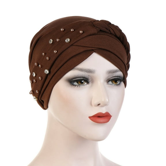 Herrnalise Women Beading India Hat Muslim Ruffle Chemo Beanie Turban Wrap Cap
