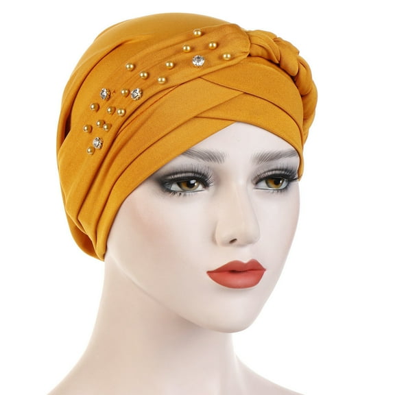 Herrnalise Women Beading India Hat Muslim Ruffle Chemo Beanie Turban Wrap Cap