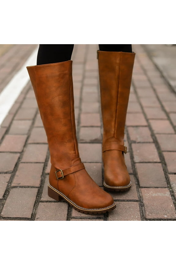 Women Boots Retro Shoes Casual Thick Low-heeled Boots Plus Size Mid Calf Zipper Boots Shoes Women