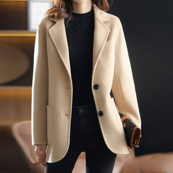 Herrnalise Women Business Attire Solid Color Pocket Button Long Sleeve Cardigan Top Jacket Coat