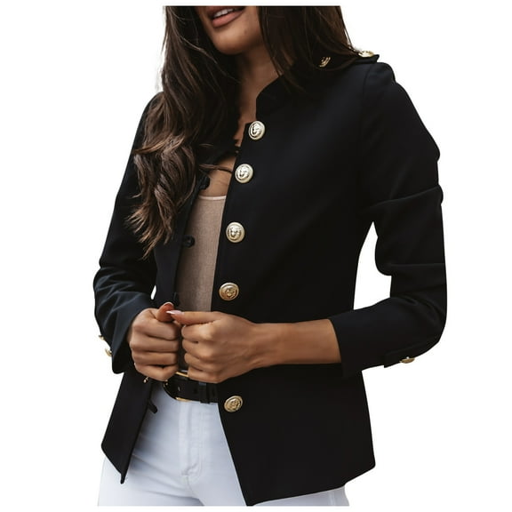 Herrnalise Women Casual Elegant Blazers Solid Long Sleeve Work Business Suit Outerwear Ladies Slim Fitting Single Breasted Cropped Jacket Black,XXXL