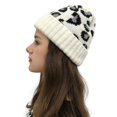 thumbnail image 1 of Herrnalise Women Casual Leopard Stitching Outdoor Plush Hats Crochet Knit Beanie Cap, 1 of 4