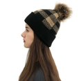 thumbnail image 1 of Herrnalise Women Casual Plaid Stitching Outdoor Plush Hats Crochet Knit Beanie Cap, 1 of 4