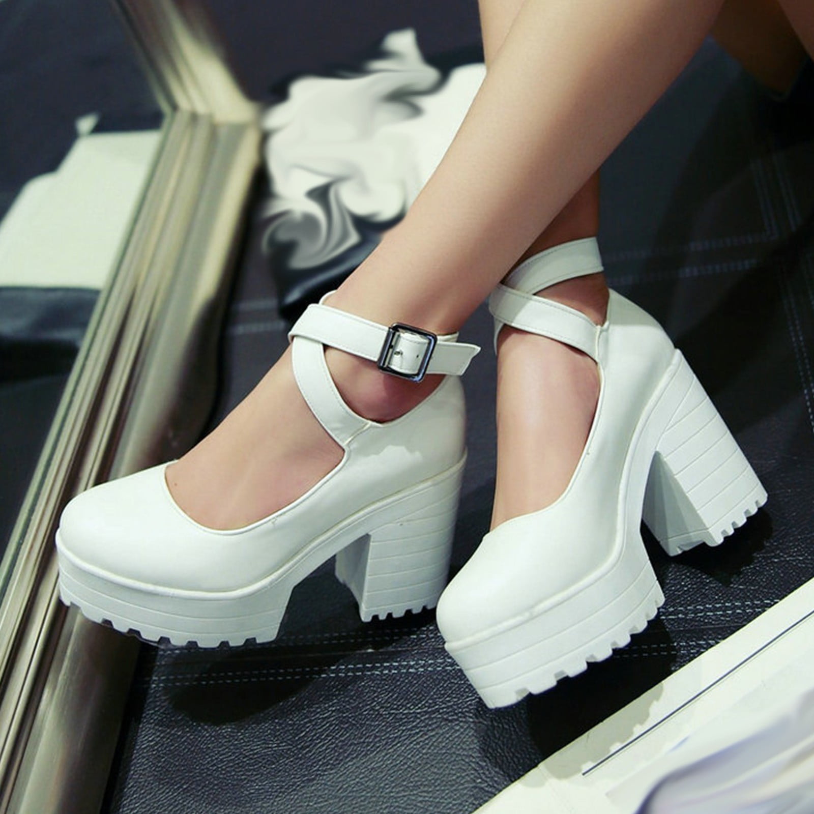 Chloe Chunky Platform Heels in White | ikrush
