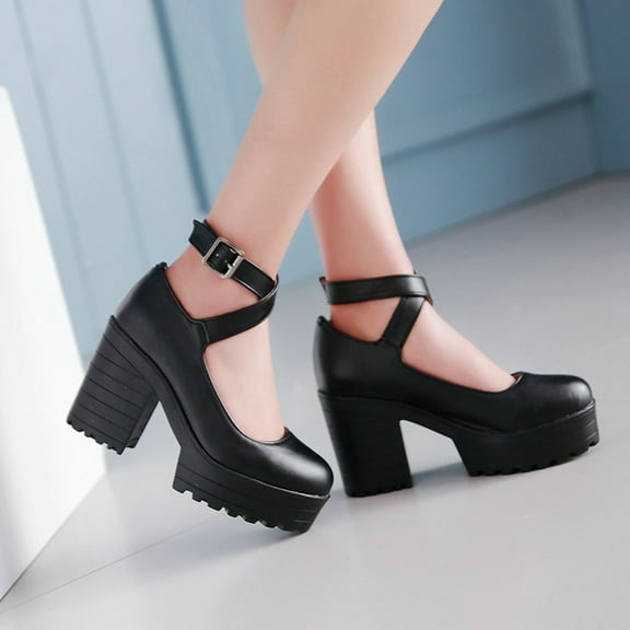 Herrnalise Women Fashion Waterproof Platform Block-heel Lace-up High Heels Leather Shoes Belt Buckle Ankle Strap Sandals Women Shoes on Sale