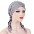 thumbnail image 1 of Herrnalise Women India Beading Muslim Stretch Turban Hat Cotton Hair Loss Scarf Wrap, 1 of 2