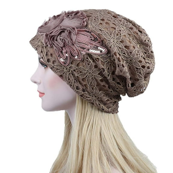 Herrnalise Women Lace Flower Slouchy Baggy Cap Chemo Beanie Hat Turban