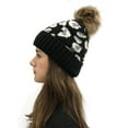 thumbnail image 1 of Herrnalise Women Leopard Stitching Outdoor Plush Hats Crochet Knit Button Beanie Cap, 1 of 4