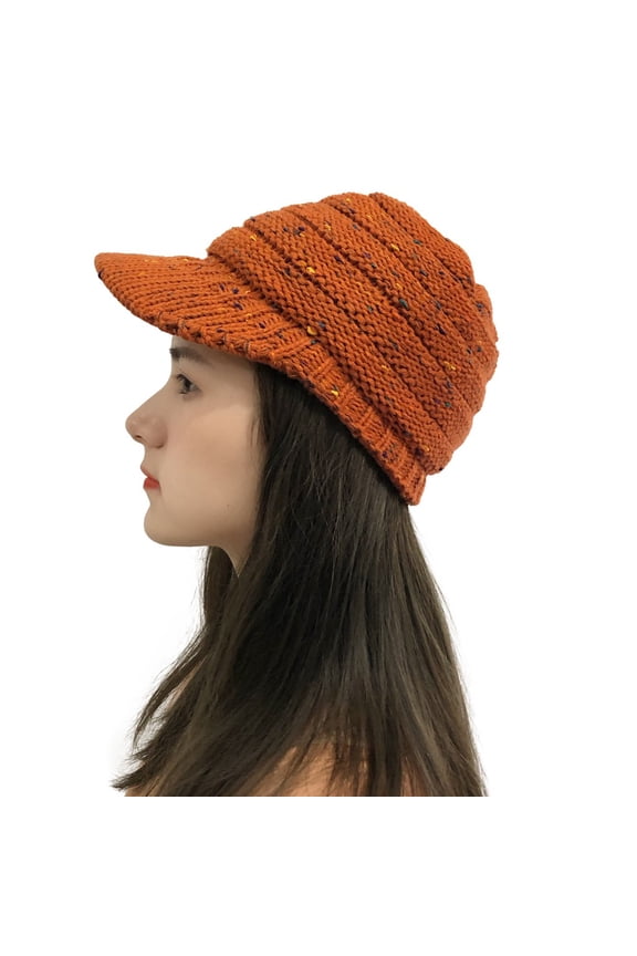 Women Multicolor Stitching Outdoor Plush Hats Crochet Knit Beanie Cap Peaked Cap