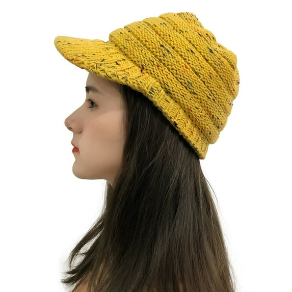 Herrnalise Women Multicolor Stitching Outdoor Plush Hats Crochet Knit Beanie Cap Peaked Cap