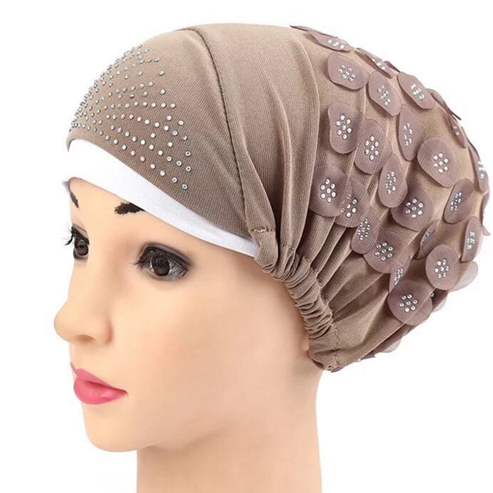 Women's Stretch Turban Hat & Hijab Cap - Muslim Chemo Cap Head Scarf Wrap With Flower Design | One Size Casual Wear - View #4