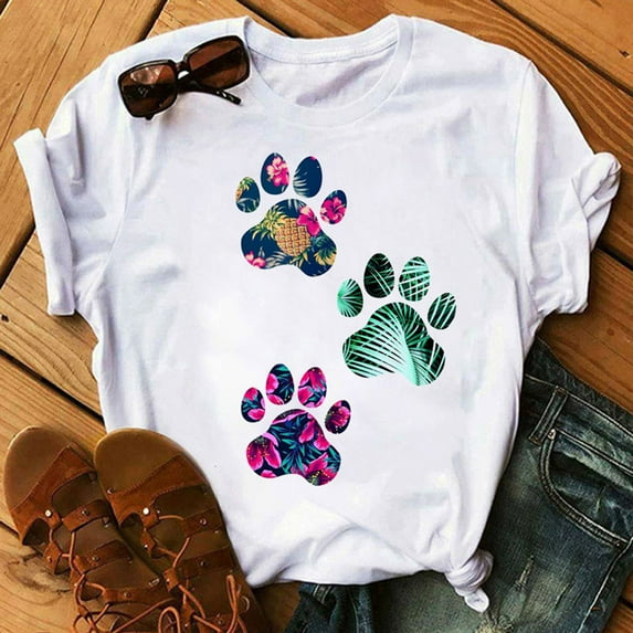 Herrnalise Women Printed Plus Size O-Neck T-Shirts Cat Print Short Sleeve Graphic Tee Tops