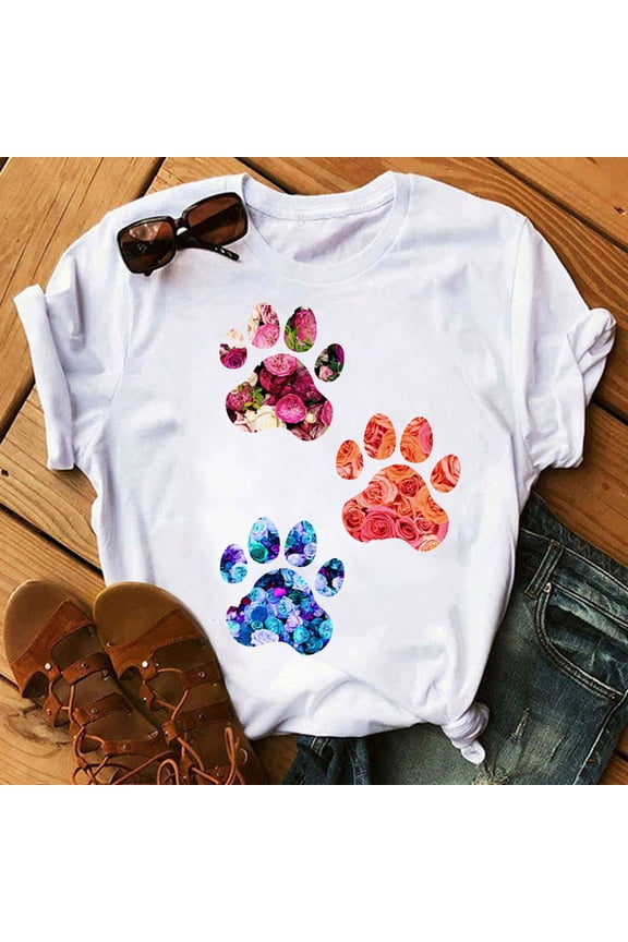 Women Printed Plus Size O-Neck T-Shirts Cat Print Short Sleeve Graphic Tee Tops
