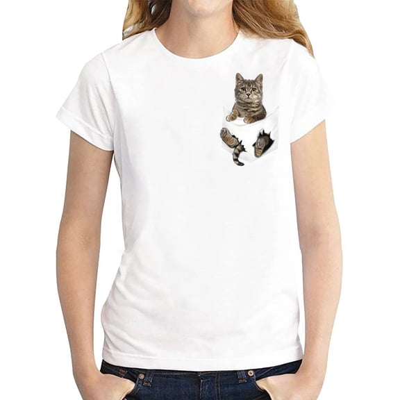 Herrnalise Women Printed Plus Size O-Neck T-Shirts Cat Print Short Sleeve Graphic Tee Tops