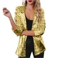 thumbnail image 1 of Herrnalise Women Sequin Jacket Glitter Sparkle Open Front Casual Long Sleeve Blazer Coat Solid Color Lapel Collar Blazer Gold,XL, 1 of 7