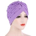 thumbnail image 1 of Herrnalise Women Solid Beading India Hat Muslim Ruffle Cancer Chemo Hat Beanie Wrap Cap, 1 of 2