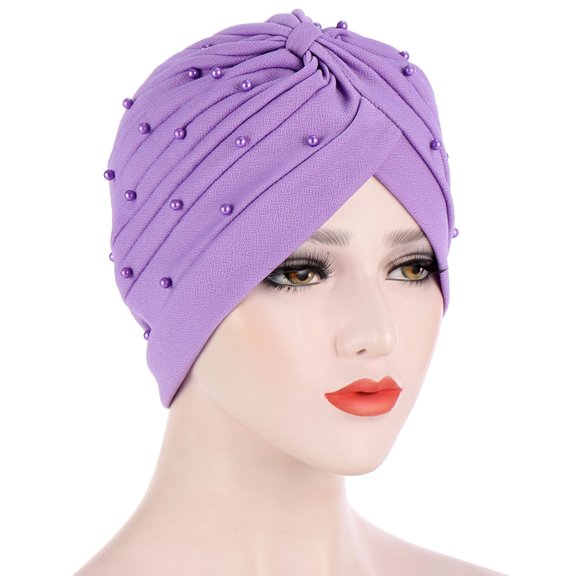 Herrnalise Women Solid Beading India Hat Muslim Ruffle Cancer Chemo Hat Beanie Wrap Cap